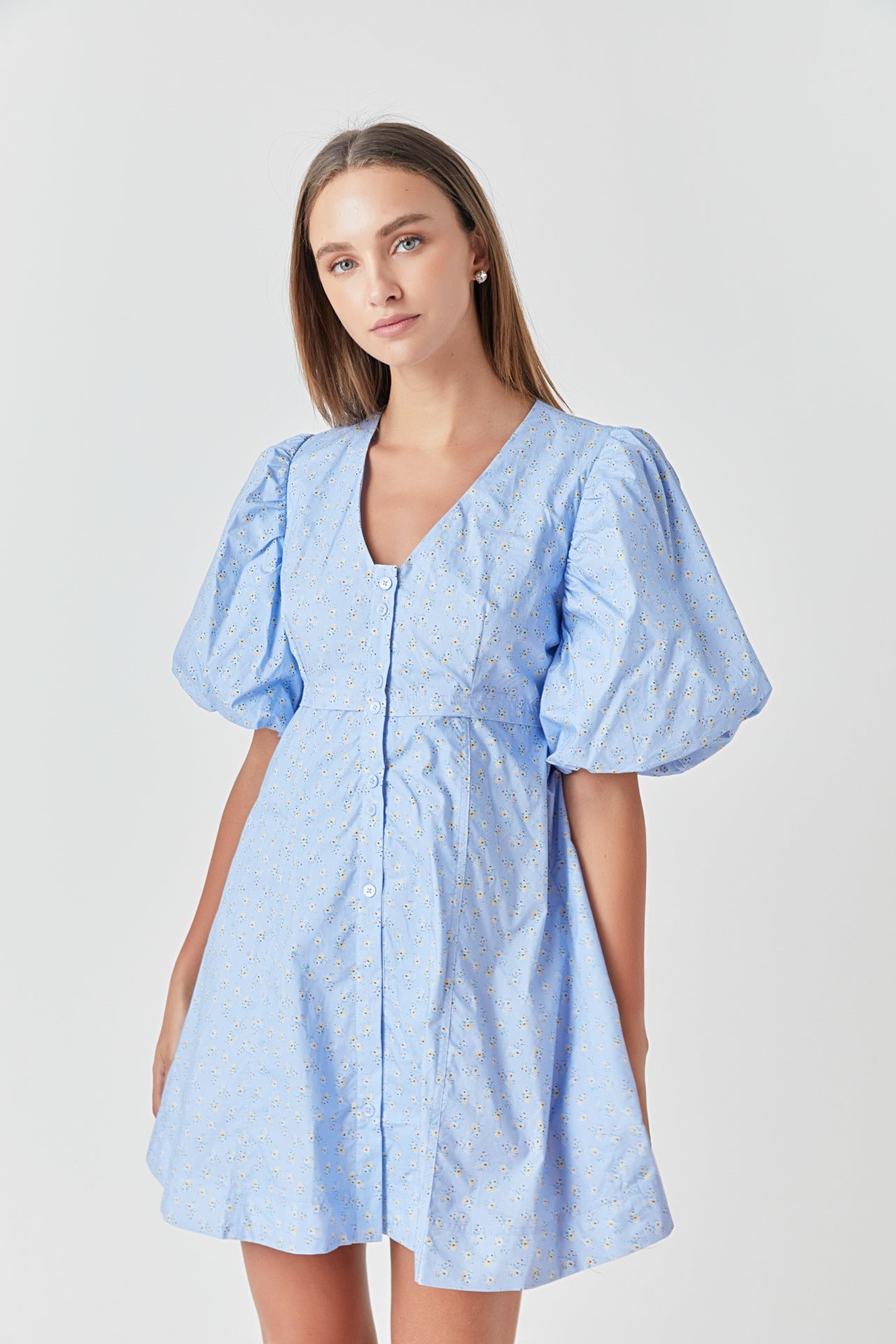 ENDLESS ROSE - Floral Print Mini Dress with Button Detail - DRESSES available at Objectrare