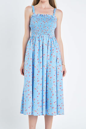 ENGLISH FACTORY - English Factory - Floral Print Smocked Dress in Blue - DRESSES available at Objectrare