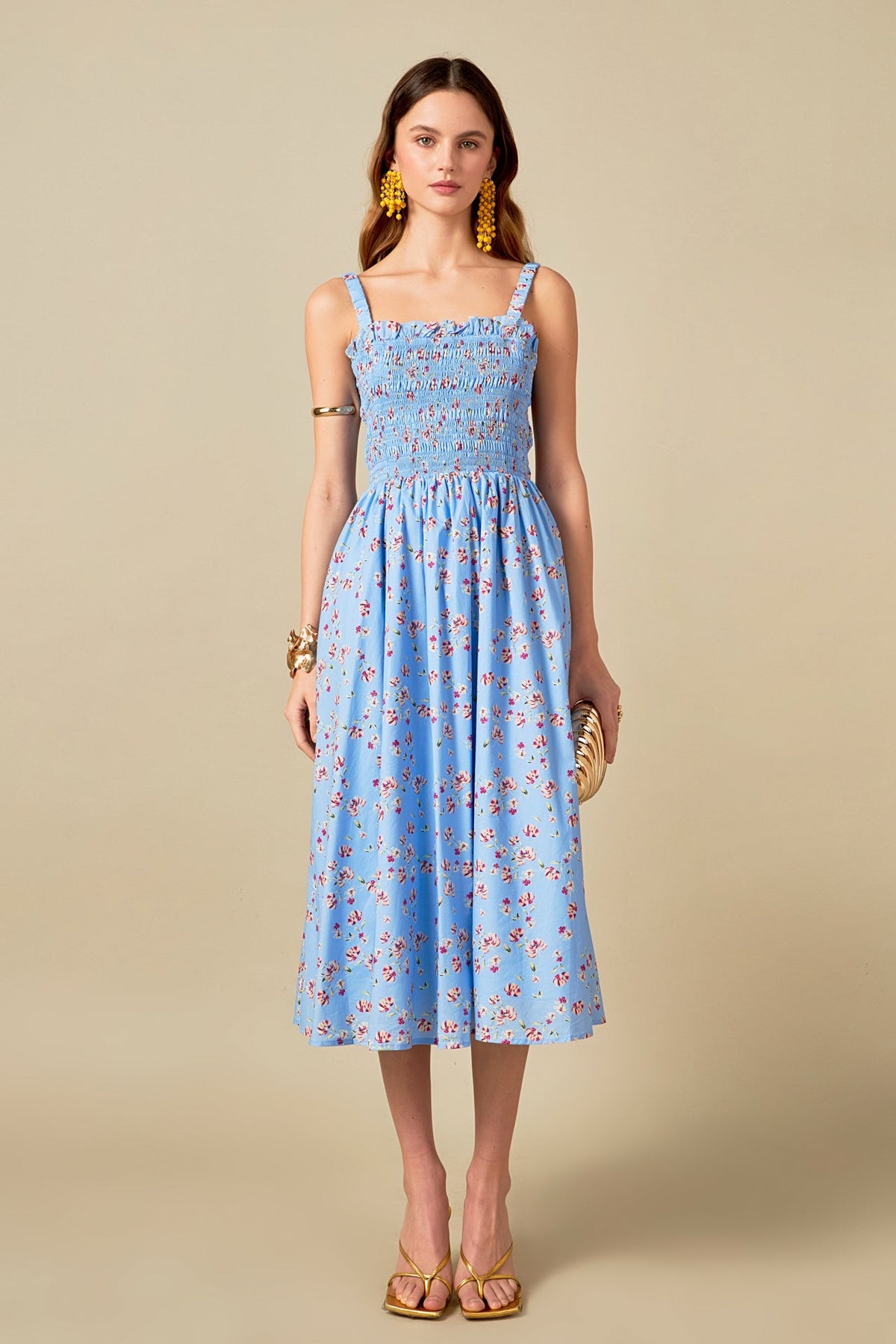 ENGLISH FACTORY - Floral Print Smocked Dress in Blue - DRESSES available at Objectrare