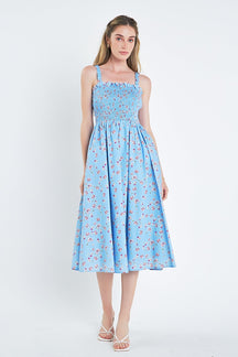 ENGLISH FACTORY - English Factory - Floral Print Smocked Dress in Blue - DRESSES available at Objectrare