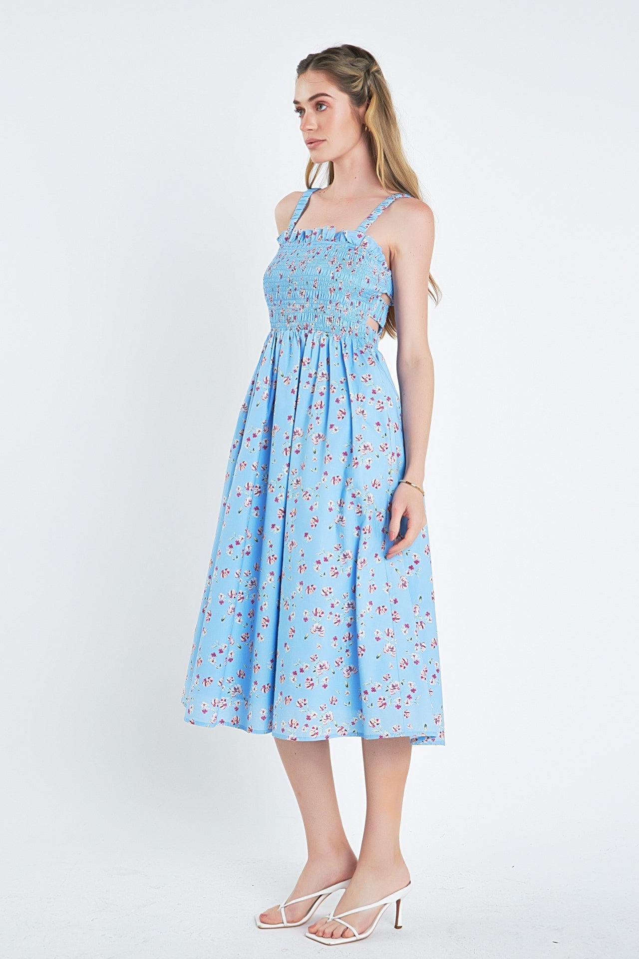 ENGLISH FACTORY - English Factory - Floral Print Smocked Dress in Blue - DRESSES available at Objectrare