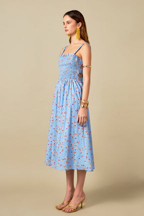 ENGLISH FACTORY - Floral Print Smocked Dress in Blue - DRESSES available at Objectrare