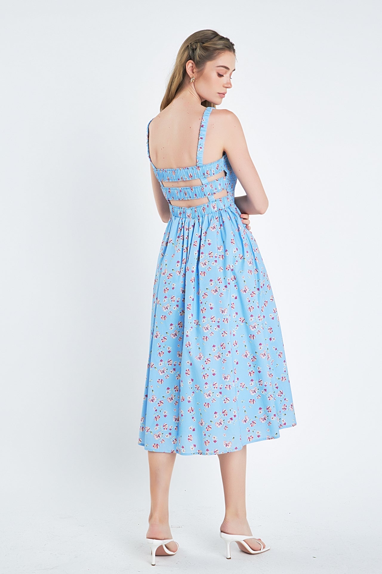 ENGLISH FACTORY - English Factory - Floral Print Smocked Dress in Blue - DRESSES available at Objectrare