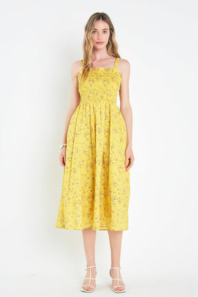 ENGLISH FACTORY - English Factory - Floral Print Smocked Dress in Yellow - DRESSES available at Objectrare