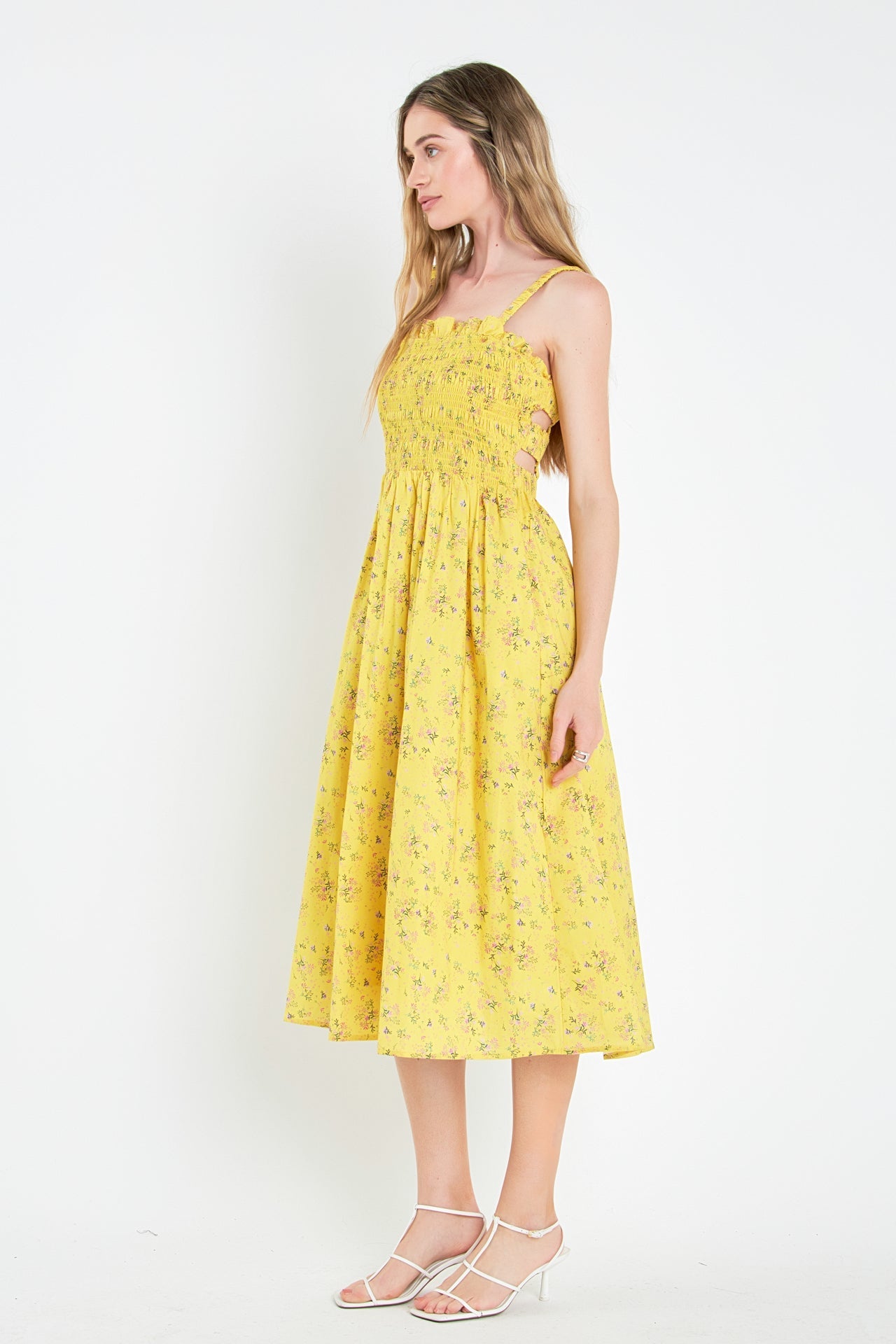 ENGLISH FACTORY - English Factory - Floral Print Smocked Dress in Yellow - DRESSES available at Objectrare