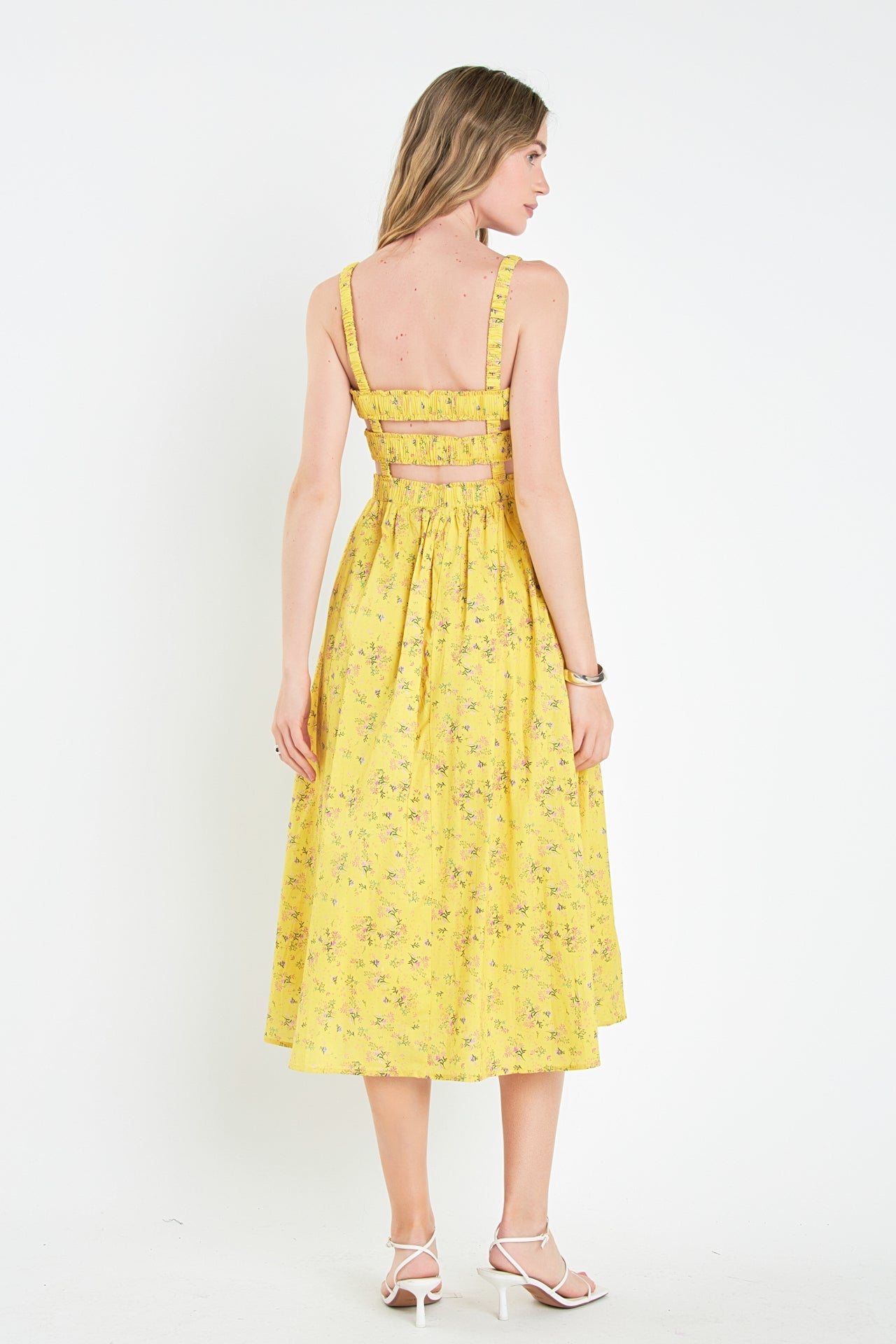 ENGLISH FACTORY - English Factory - Floral Print Smocked Dress in Yellow - DRESSES available at Objectrare