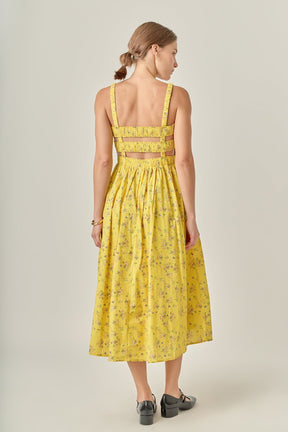 ENGLISH FACTORY - Floral Print Smocked Dress in Yellow - DRESSES available at Objectrare