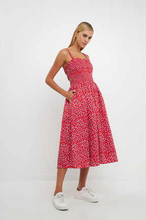 ENGLISH FACTORY - Floral Print Smocked Dress in Red - DRESSES available at Objectrare