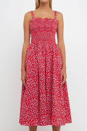 ENGLISH FACTORY - Floral Print Smocked Dress in Red - DRESSES available at Objectrare