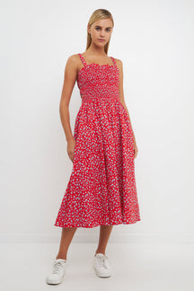 ENGLISH FACTORY - English Factory - Floral Print Smocked Dress in Red - DRESSES available at Objectrare