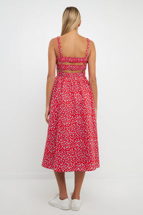 ENGLISH FACTORY - English Factory - Floral Print Smocked Dress in Red - DRESSES available at Objectrare