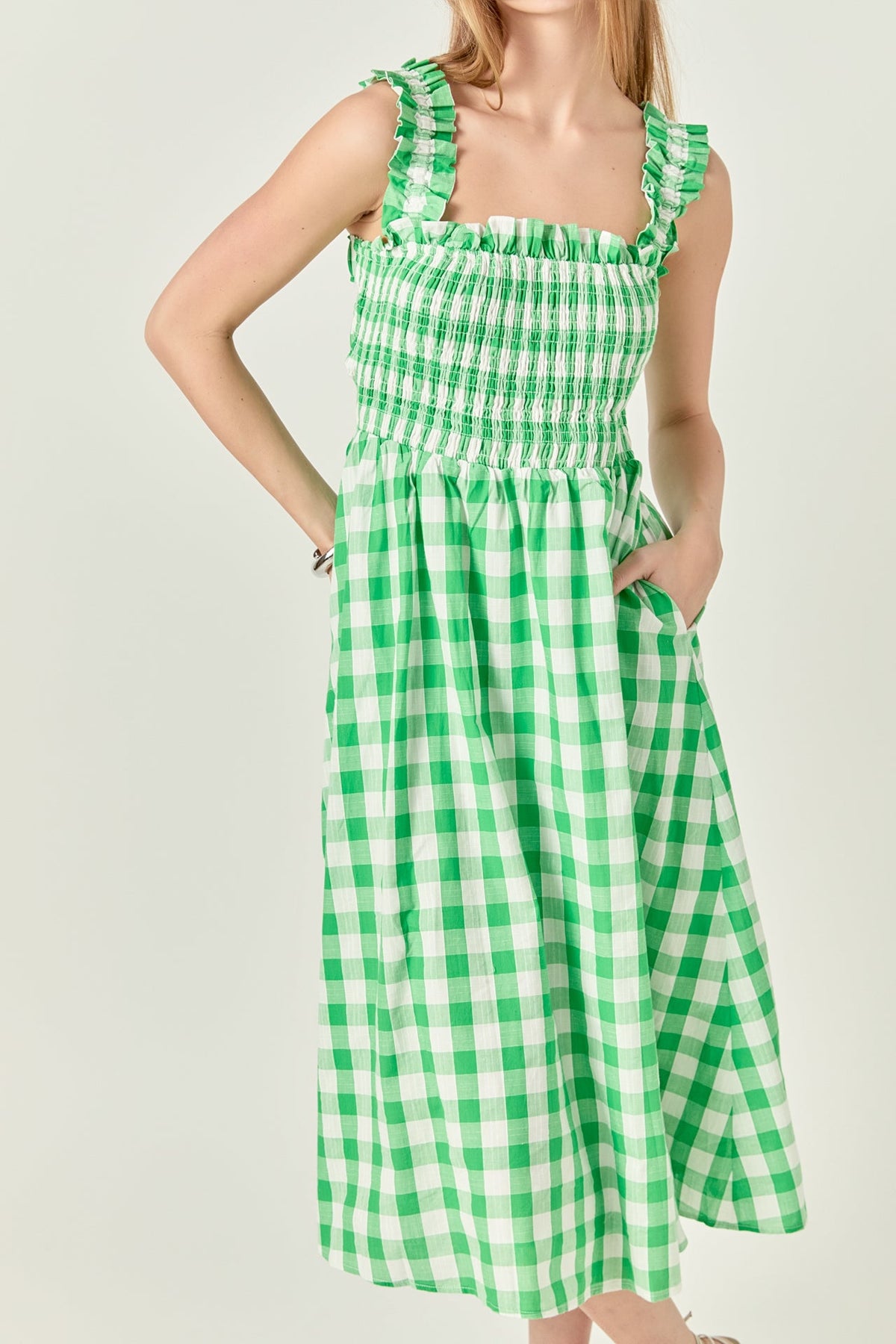 Check Print Smocked Dress