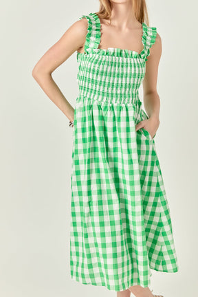 Check Print Smocked Dress
