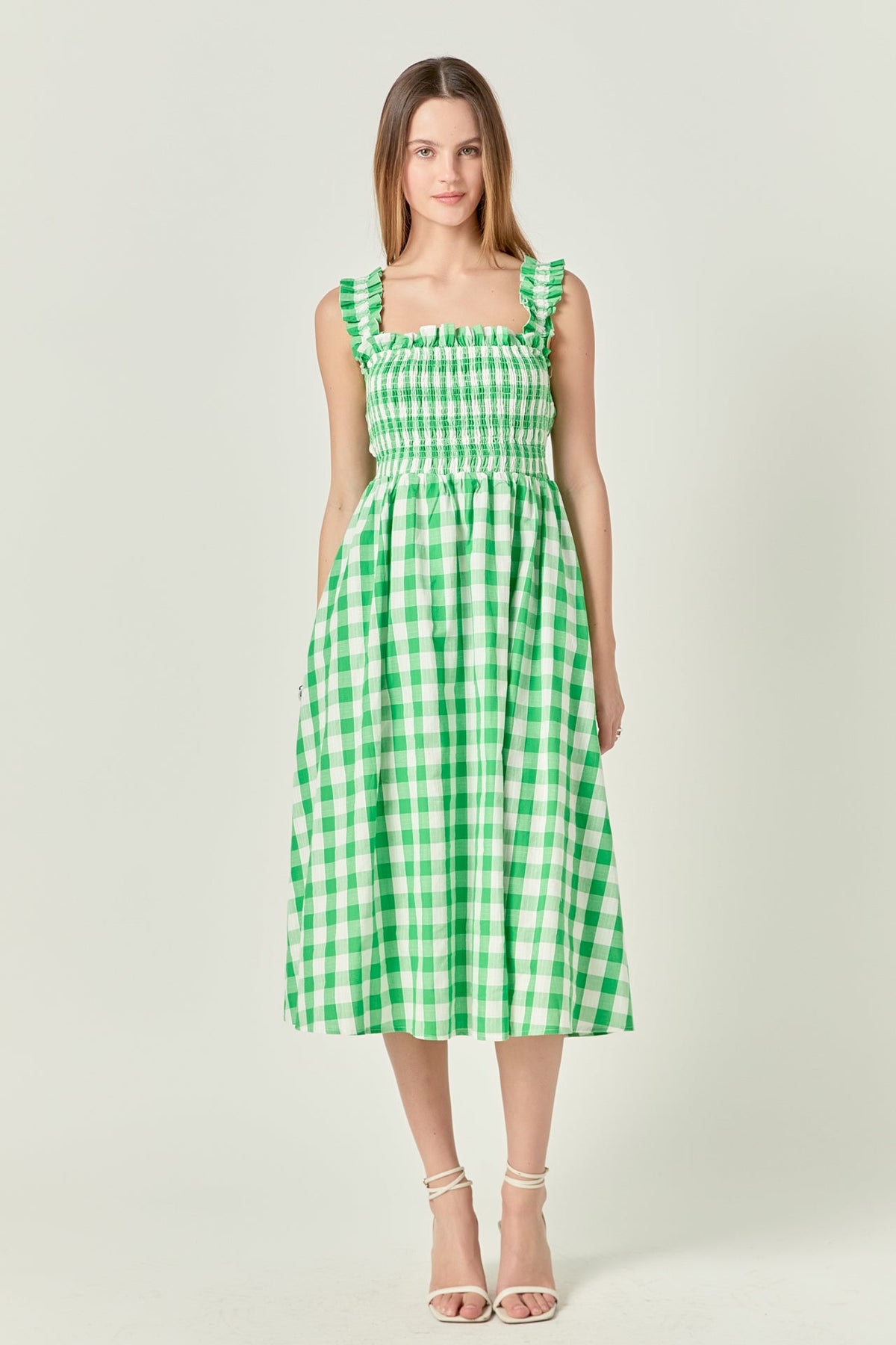 Check Print Smocked Dress