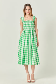 Check Print Smocked Dress
