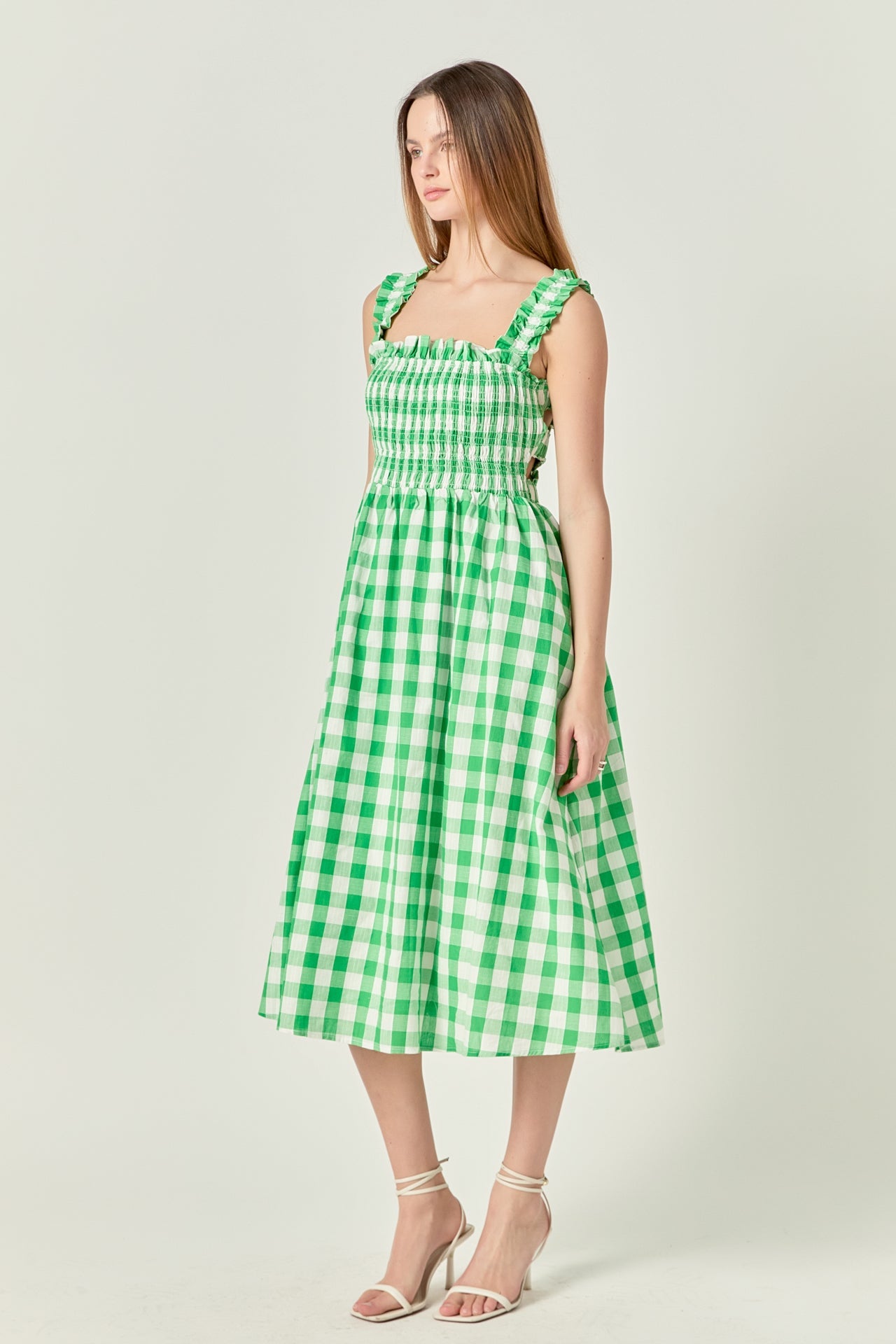 Check Print Smocked Dress