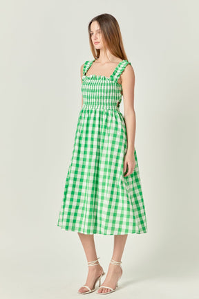 Check Print Smocked Dress