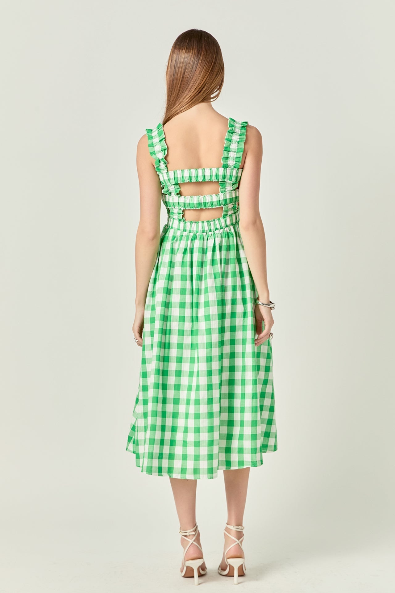 Check Print Smocked Dress