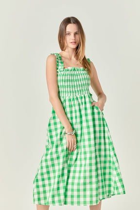 Check Print Smocked Dress