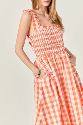 Check Print Smocked Dress