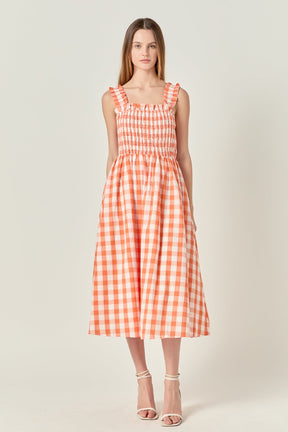 Check Print Smocked Dress
