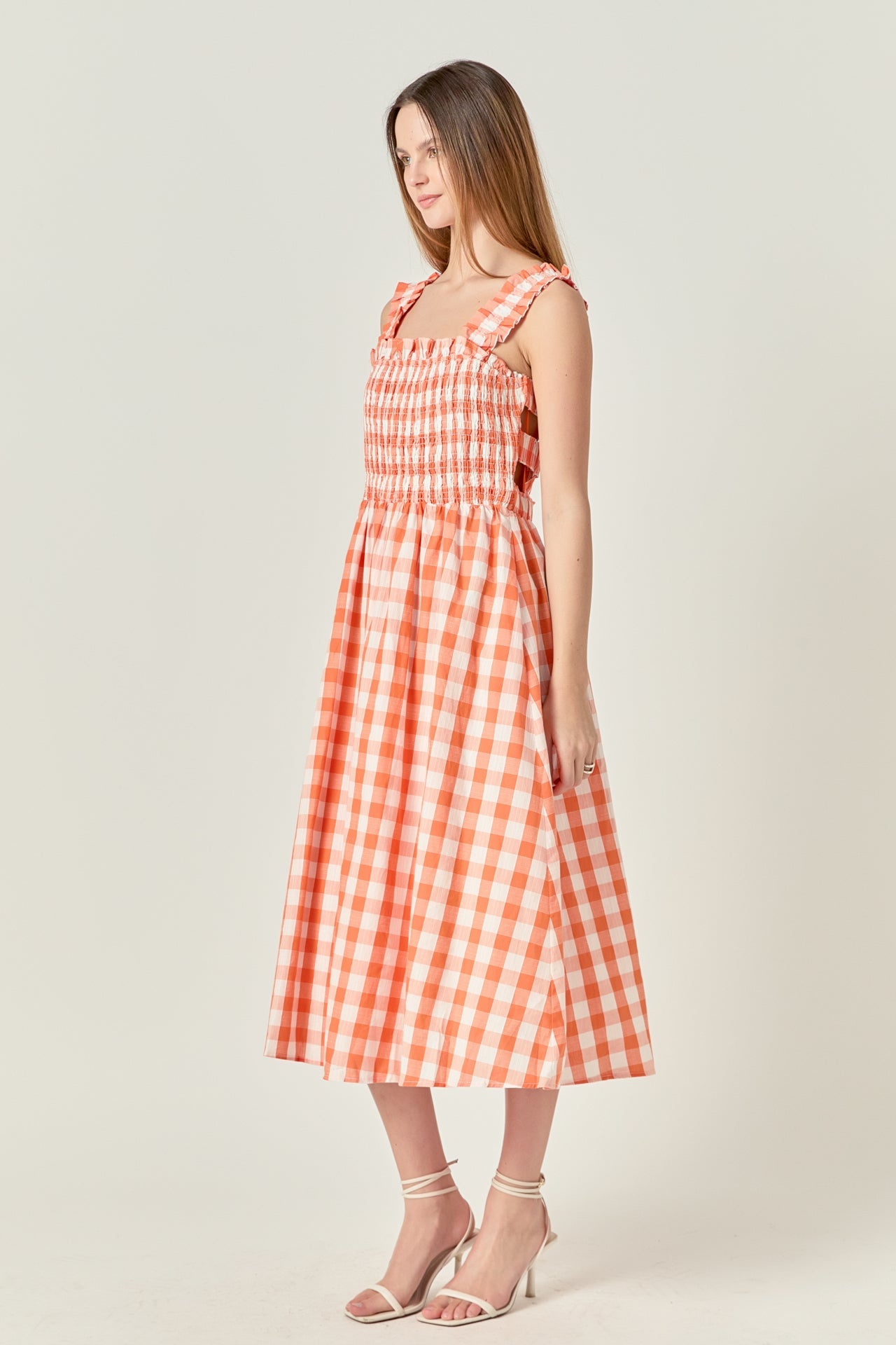 Check Print Smocked Dress