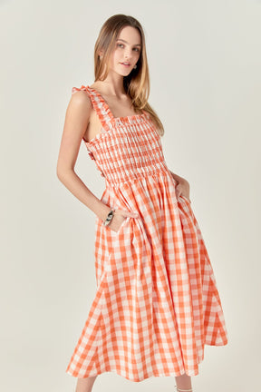 Check Print Smocked Dress