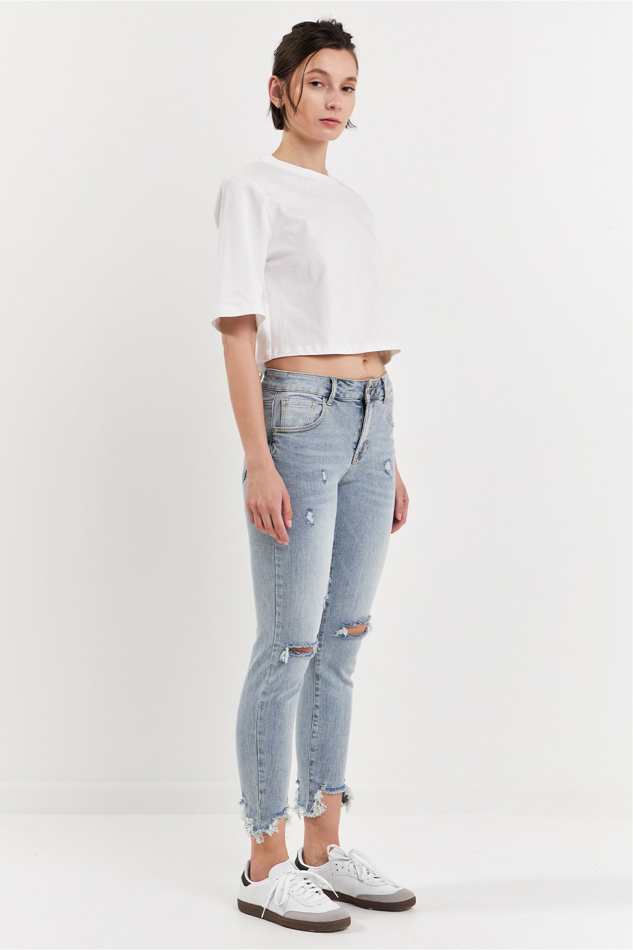 Grey Lab - Mid Rise Distressed Ankle Skinny Jeans