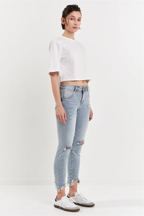GREY LAB - Mid Rise Distressed Ankle Skinny Jeans - JEANS available at Objectrare