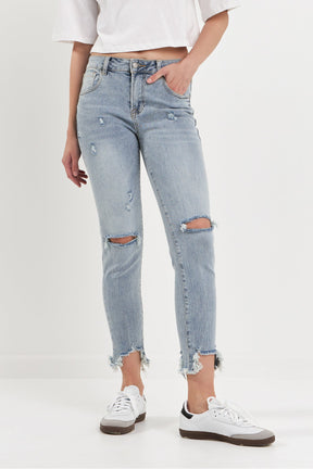 Grey Lab - Mid Rise Distressed Ankle Skinny Jeans