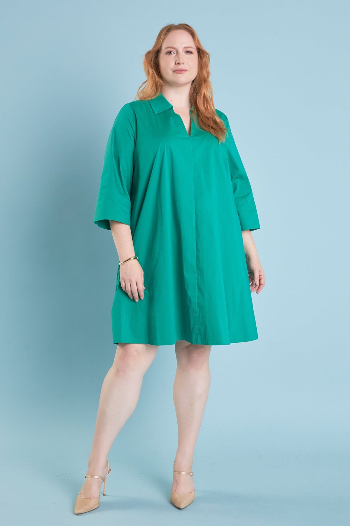 ENGLISH FACTORY - Plus Size A-Line Kaftan Collar Dress - DRESSES available at Objectrare