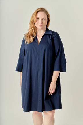 ENGLISH FACTORY - Plus Size A-Line Kaftan Collar Dress - DRESSES available at Objectrare