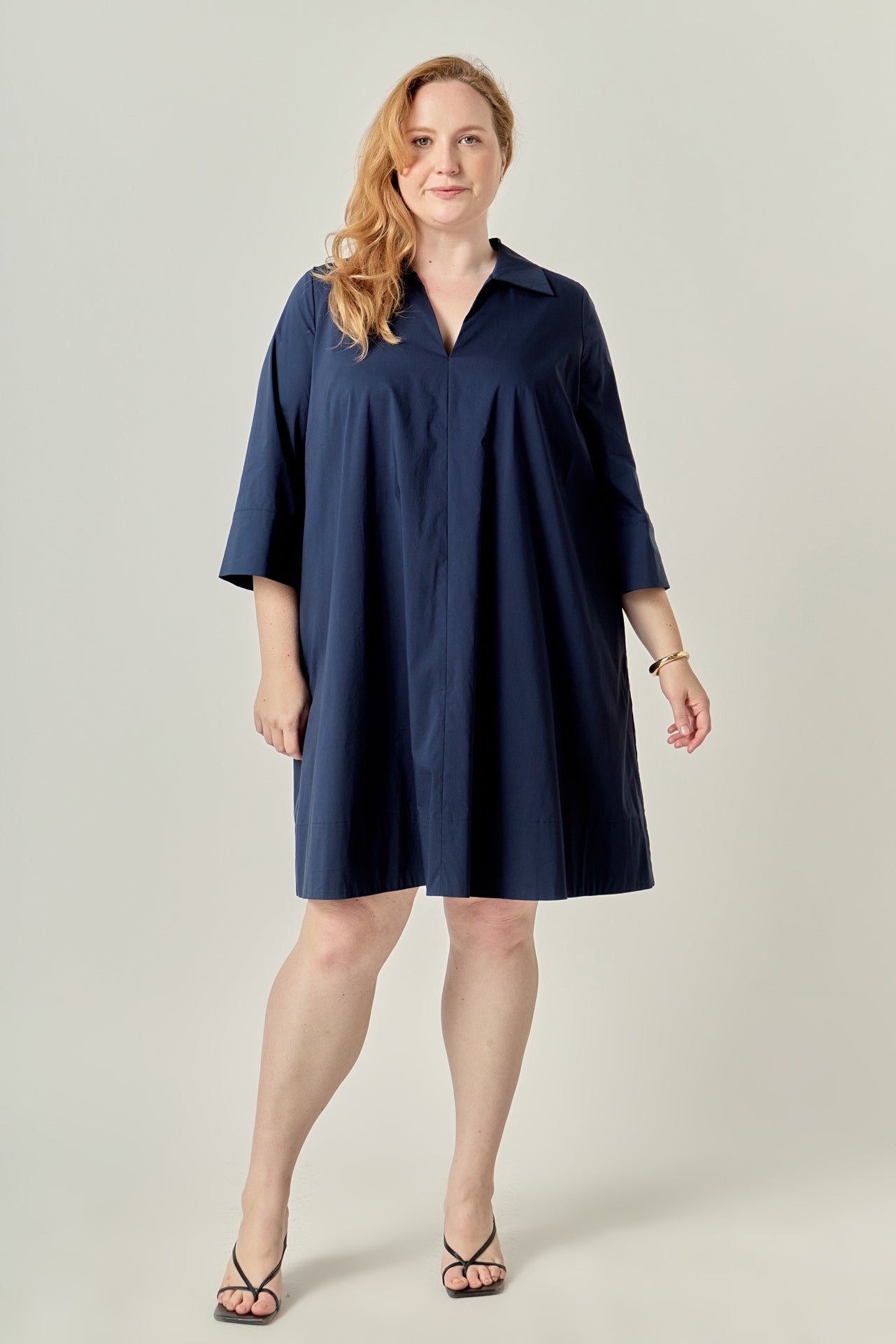 ENGLISH FACTORY - Plus Size A-Line Kaftan Collar Dress - DRESSES available at Objectrare