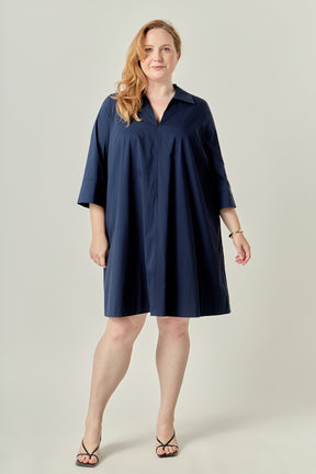 ENGLISH FACTORY - Plus Size A-Line Kaftan Collar Dress - DRESSES available at Objectrare