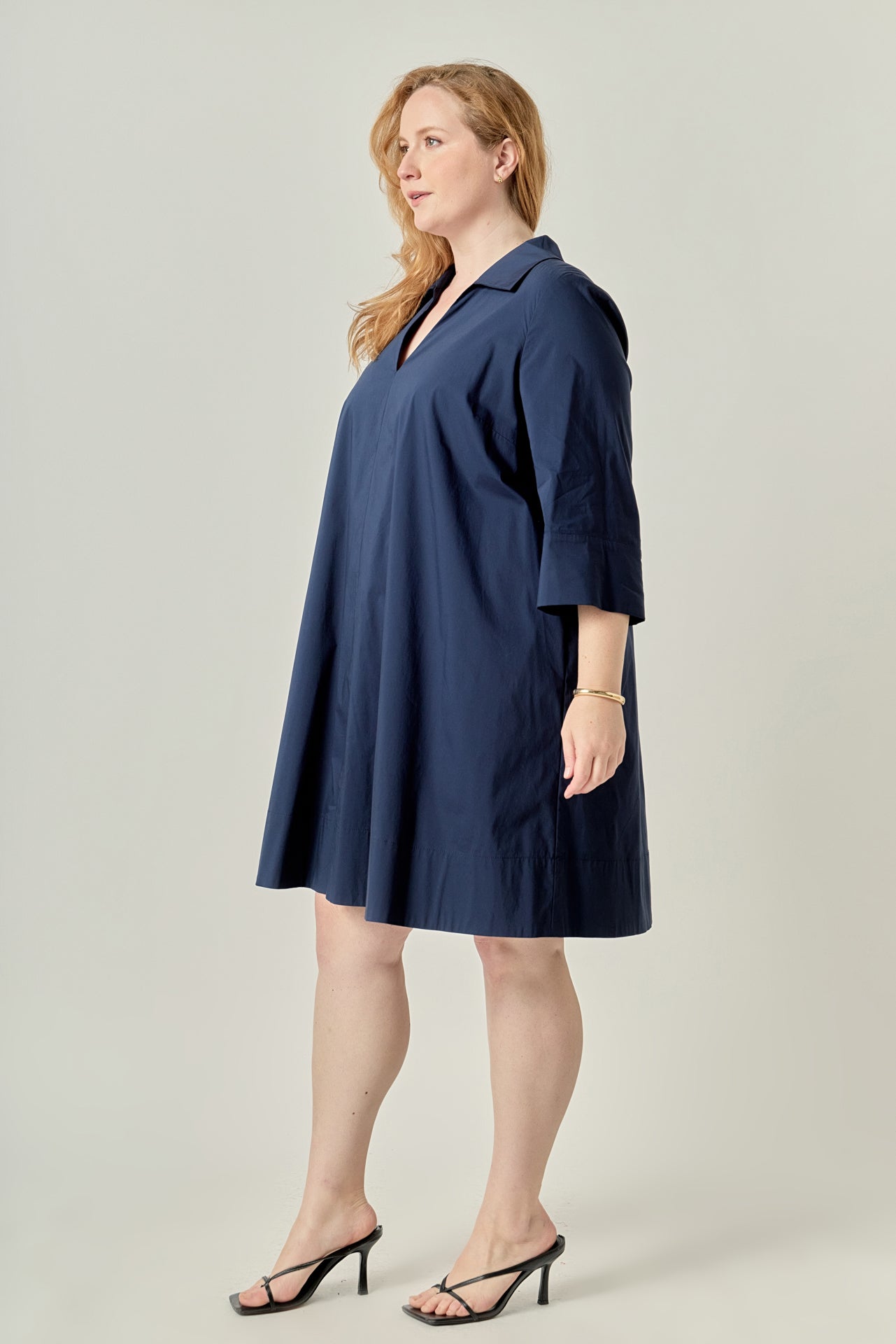 ENGLISH FACTORY - Plus Size A-Line Kaftan Collar Dress - DRESSES available at Objectrare