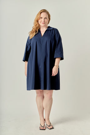 ENGLISH FACTORY - Plus Size A-Line Kaftan Collar Dress - DRESSES available at Objectrare