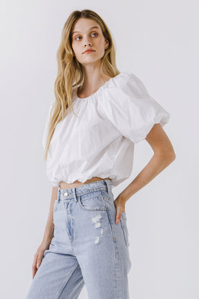 LA'VEN - Balloon Sleeve Cropped Top - SHIRTS & BLOUSES available at Objectrare