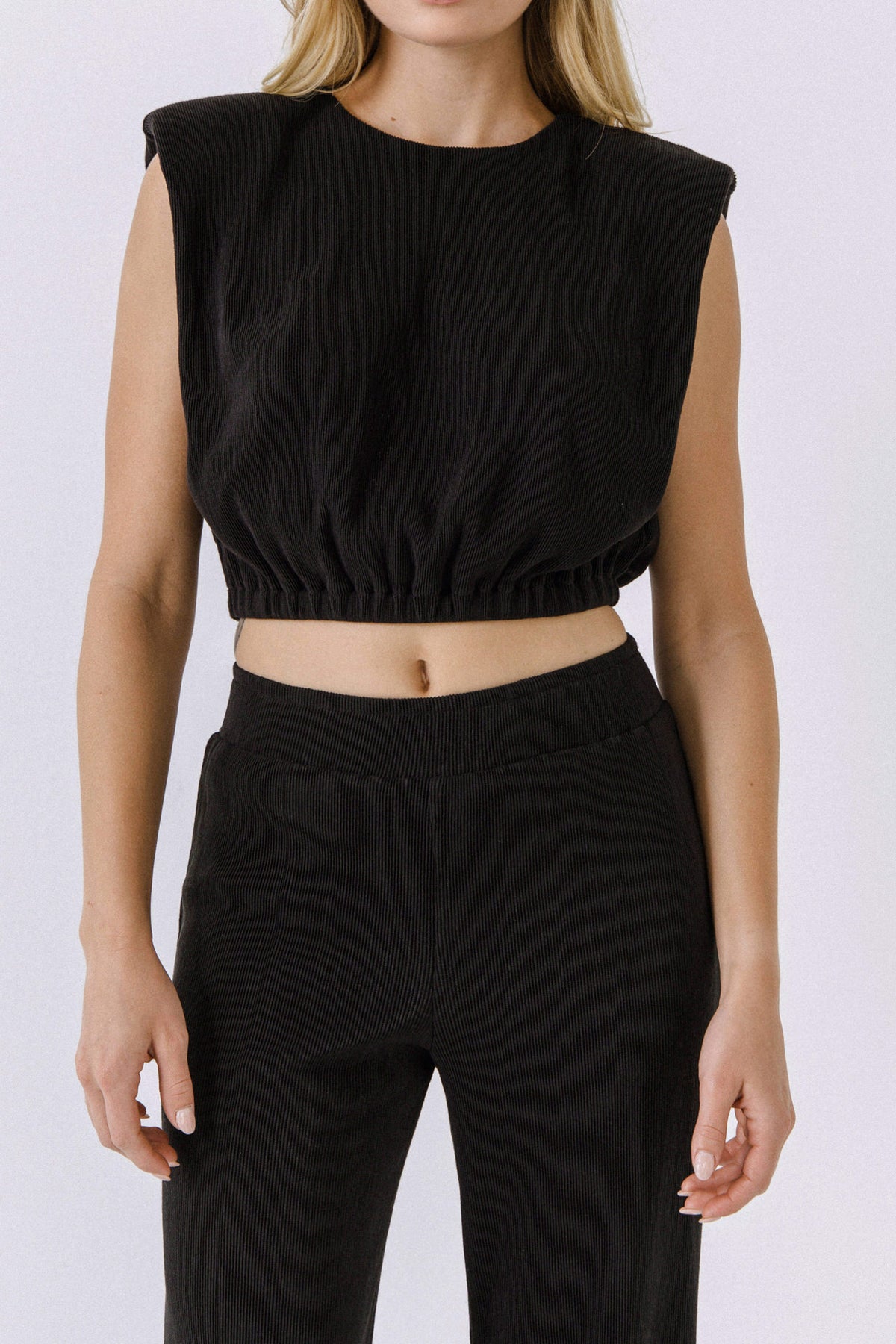 ENDLESS ROSE - Pleated Shoulder Pad Top - TOPS available at Objectrare