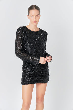 Ruched Sequin Mini Dress