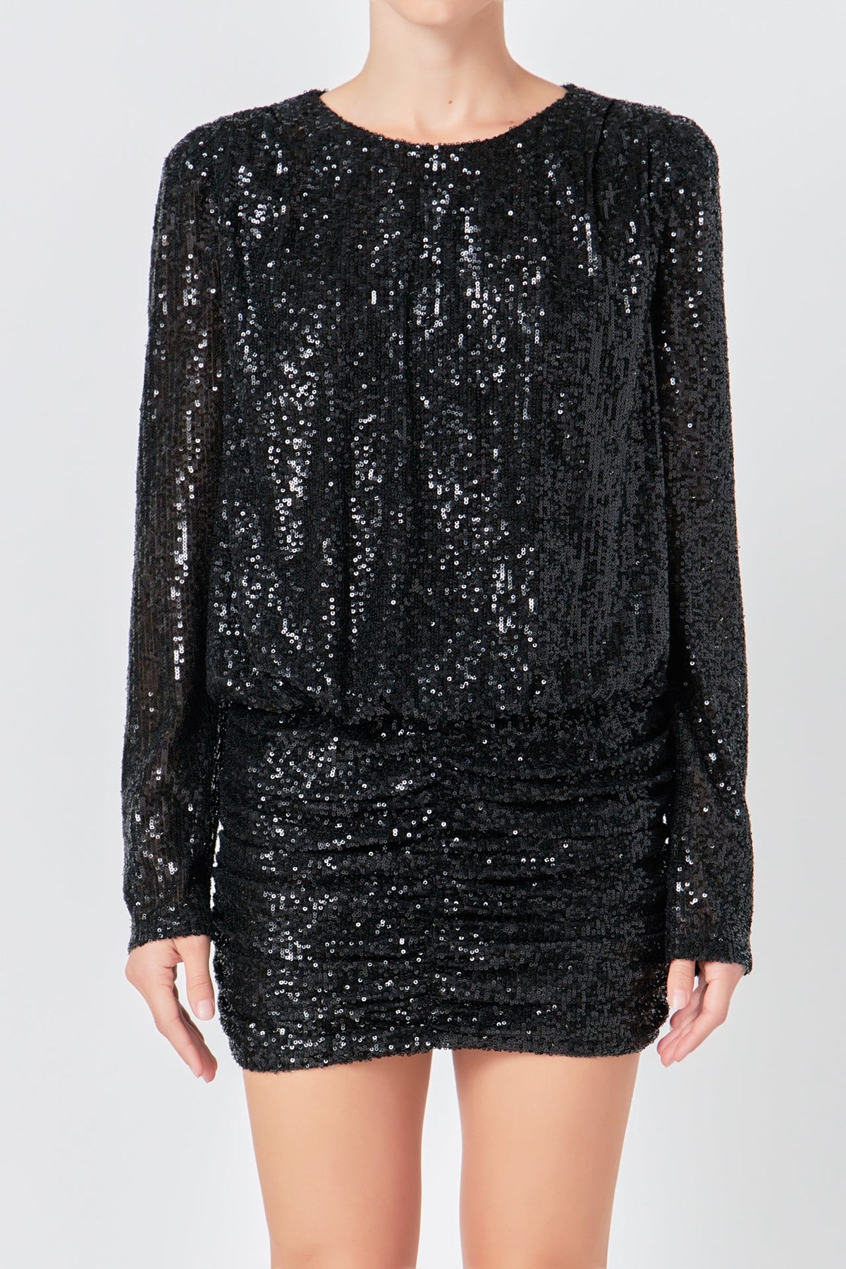 Ruched Sequin Mini Dress