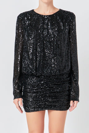 Ruched Sequin Mini Dress