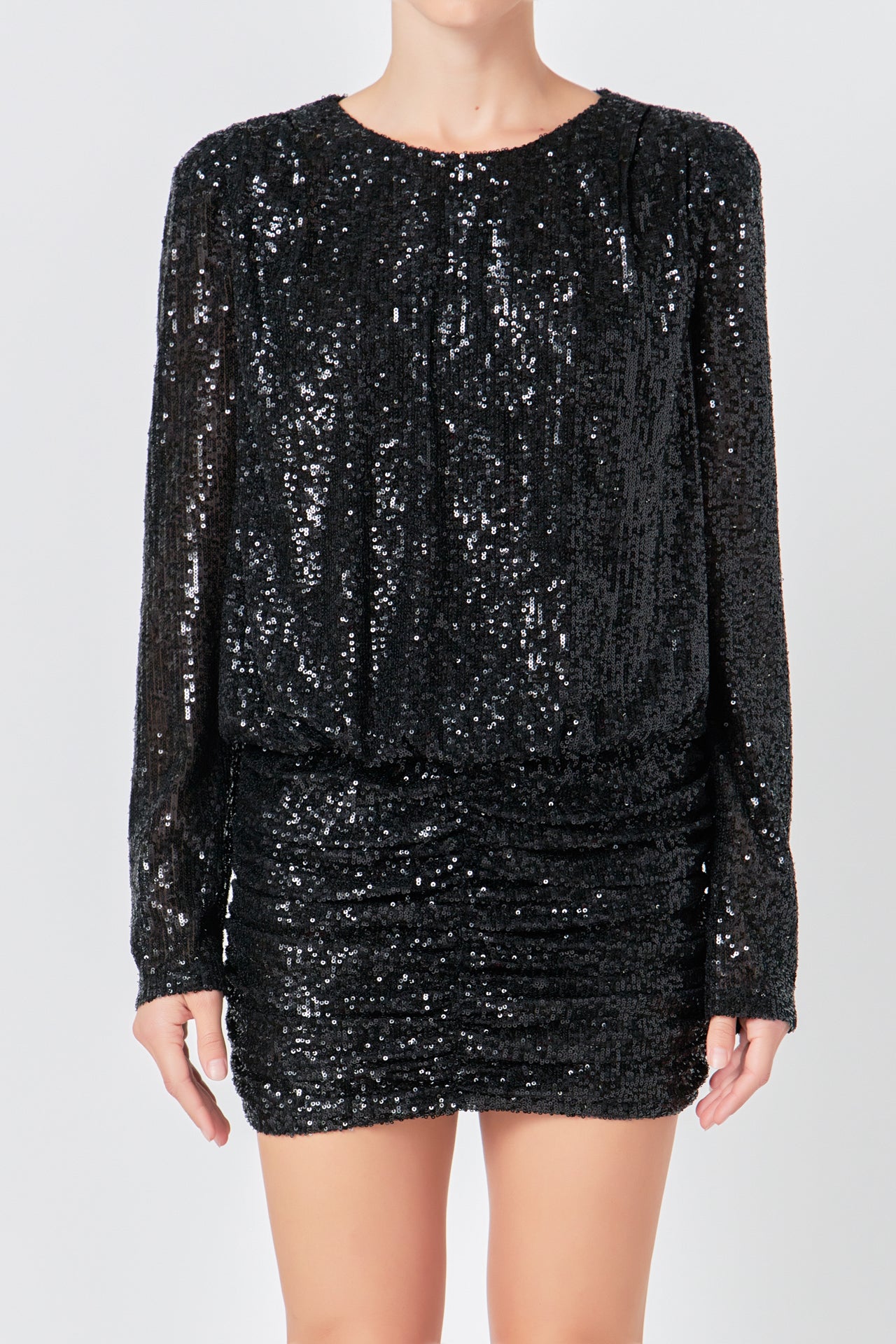 Ruched Sequin Mini Dress