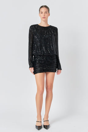 Ruched Sequin Mini Dress