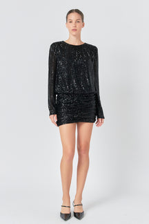 Ruched Sequin Mini Dress