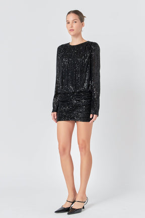 Ruched Sequin Mini Dress