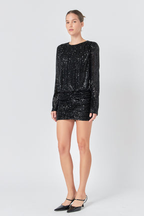 Ruched Sequin Mini Dress