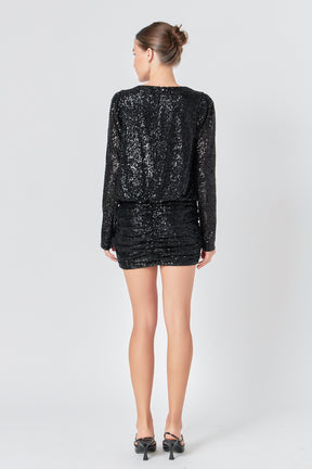 Ruched Sequin Mini Dress