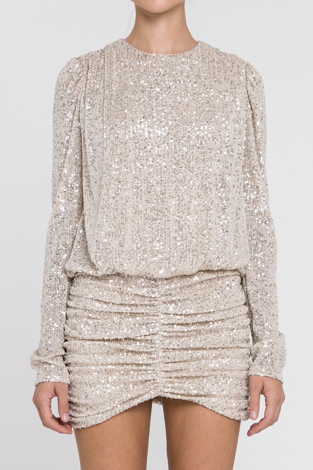 Ruched Sequin Mini Dress