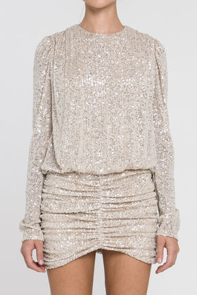 Ruched Sequin Mini Dress