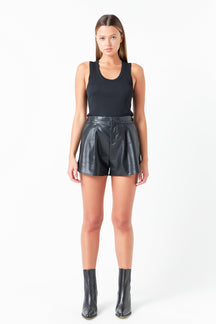 GREY LAB - Faux Leather Shorts with Pleated Detail - SHORTS available at Objectrare